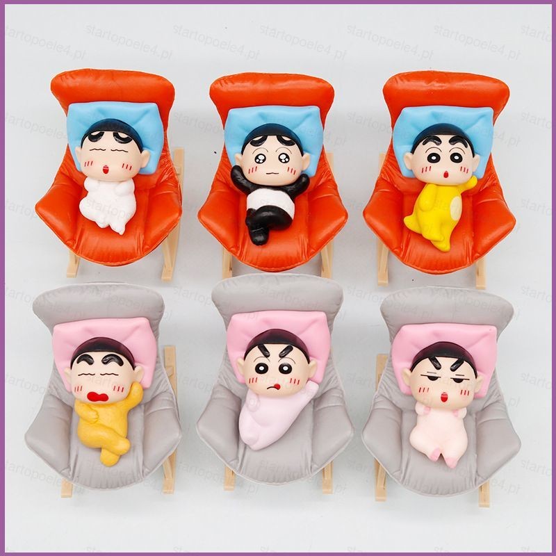 6 ชิ้น Crayon Shin-chan NAILONG แกว่งเก้าอี้ Shin-chan นอนสัตว์ Action Figure เครื่องประดับ
