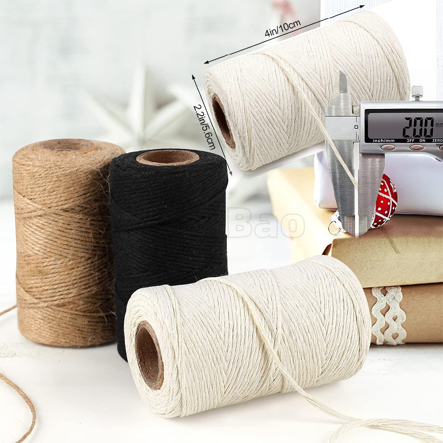 100M Twine String, Jute Twineธรรมชาติ, 2 มม. 8 ชั้นเชือกฝ้ายสําหรับงานฝีมือ,ศิลปะ,พืชสวน,ห่อของขวัญ,ตกแต่ง,สายบรรจุ