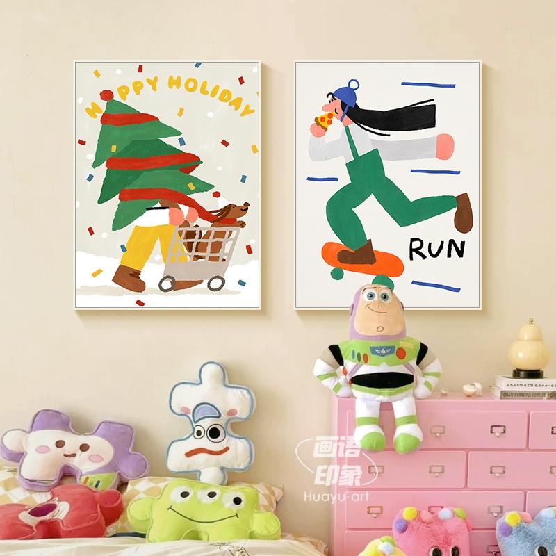 ของตกแต่งวันคริสต์มาสน่ารัก รูปการ์ตูนบนผ้าใบสำหรับภาพวาดฝาผนัง