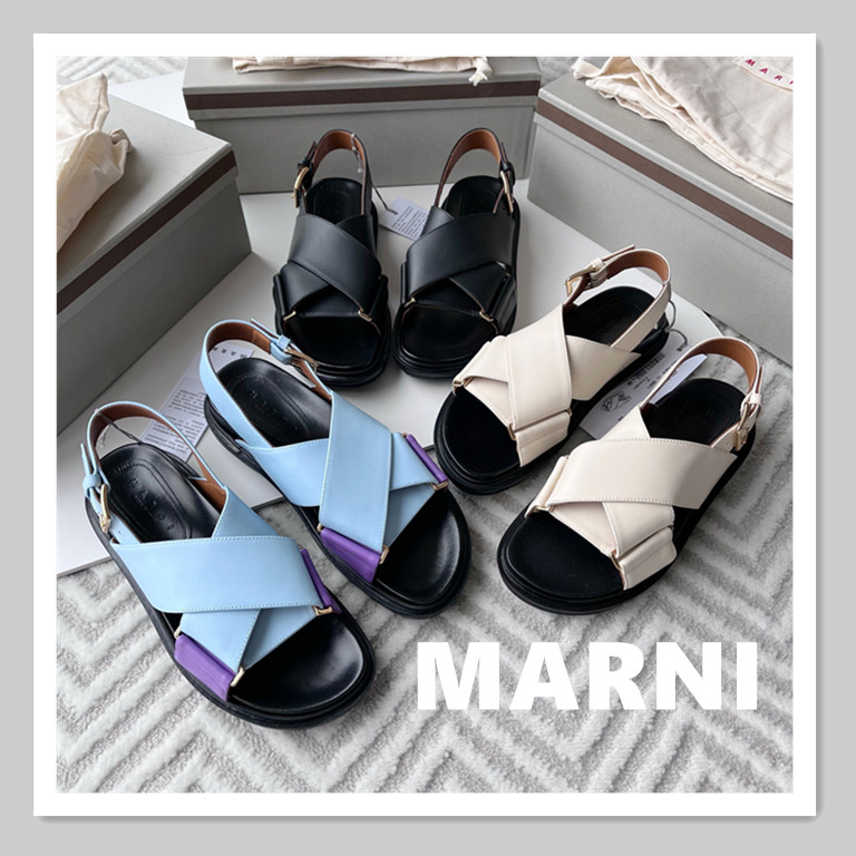 Restock รองเท้าแตะหนังแกะ MARNI Cross สไตล์คลาสสิกในประเทศ