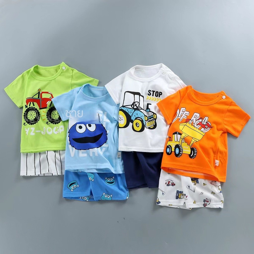 ใหม่เด็กแขนสั้นชุดเด็กผู้ชายผ้าฝ้ายฤดูร้อนกางเกงขาสั้นสองสาวการค้าต่างประเทศเสื้อยืดเสื้อผ้าเด็กเสื้