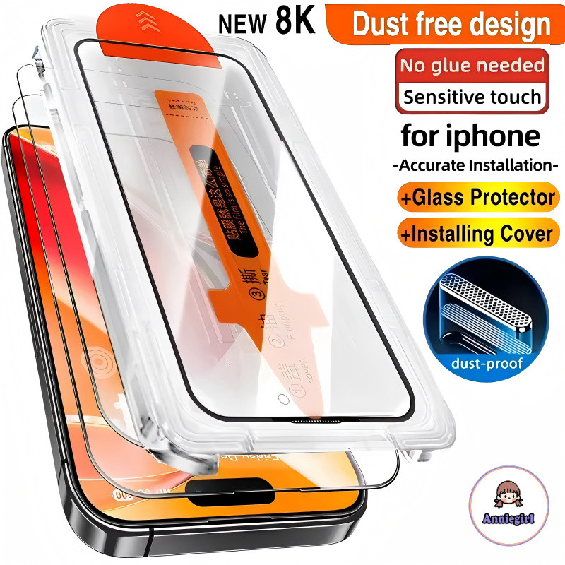 Dust-free กระจกนิรภัยป้องกันหน้าจอสําหรับ iPhone 17 Pro Max 16 Plus 15 14 13 12 11 X Pro Max XR X 8 7 พร้อมเครื่องมือติดตั้งป้องกันการระเบิดง่ายลบ