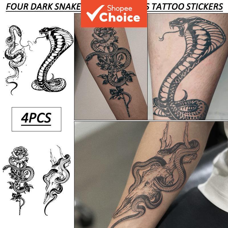 สี่งูสติกเกอร์รอยสัก Edgy Gothic Serpent Vine Body Art แขนขาผู้ชายผู้หญิงหมึกสมุนไพร 2 สัปดาห์