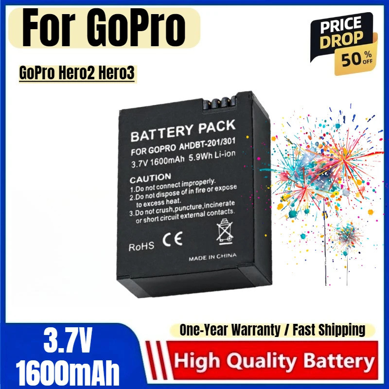 แบตเตอรี่ GoPro AHDBT-201 301 สําหรับแบตเตอรี่กล้องแอคชั่นแคมเมรา GoPro Hero2 Hero3