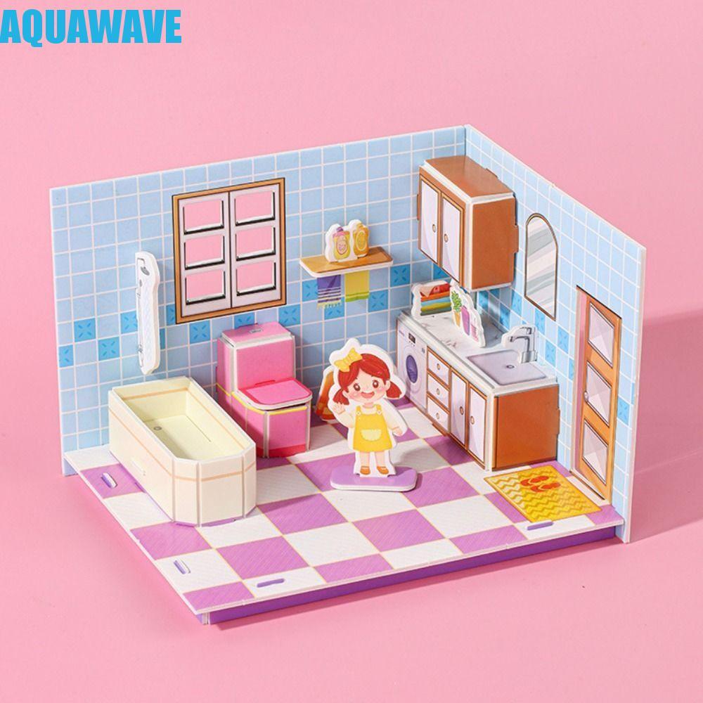 AQUAWAVE 3D Room Model Puzzle Toys, 3D Model Kitchen 3D Room Cardboard, การ์ตูนห้องนอน Living Miniat
