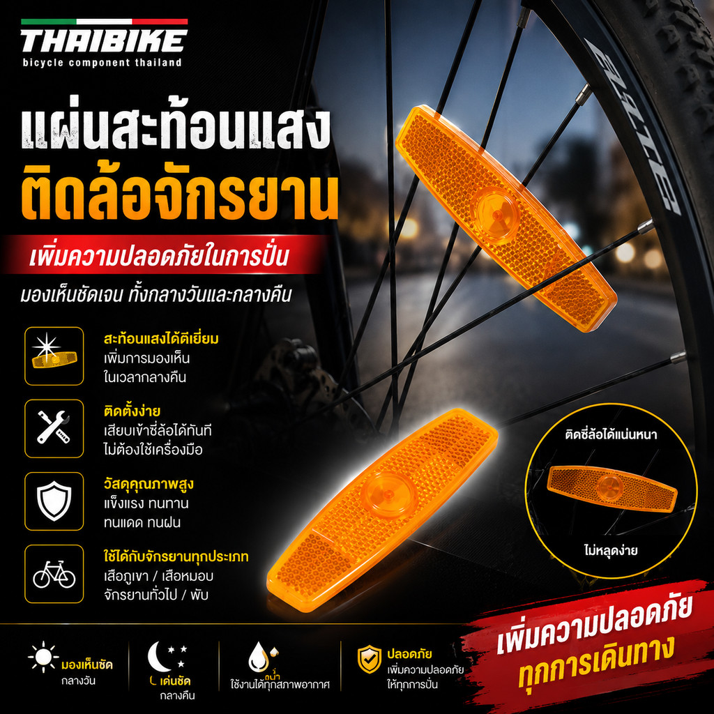 แผ่นสะท้อนแสงสำหรับติดล้อจักรยาน ติดซี่รถจักรยาน