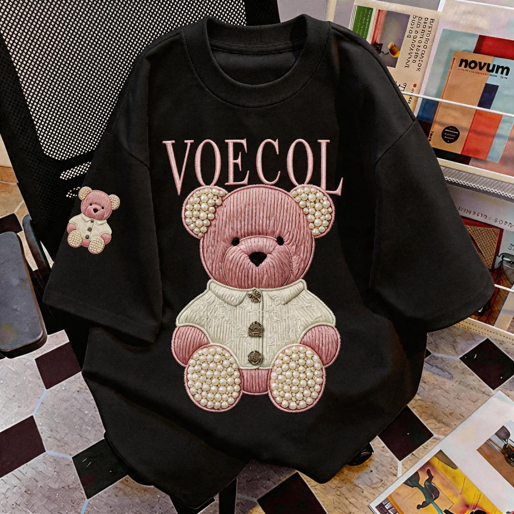TEE·SHOPเสื้อยืด Oversize 'VOECOL Pink Bear' สไตล์เกาหลี รูปที่ 3