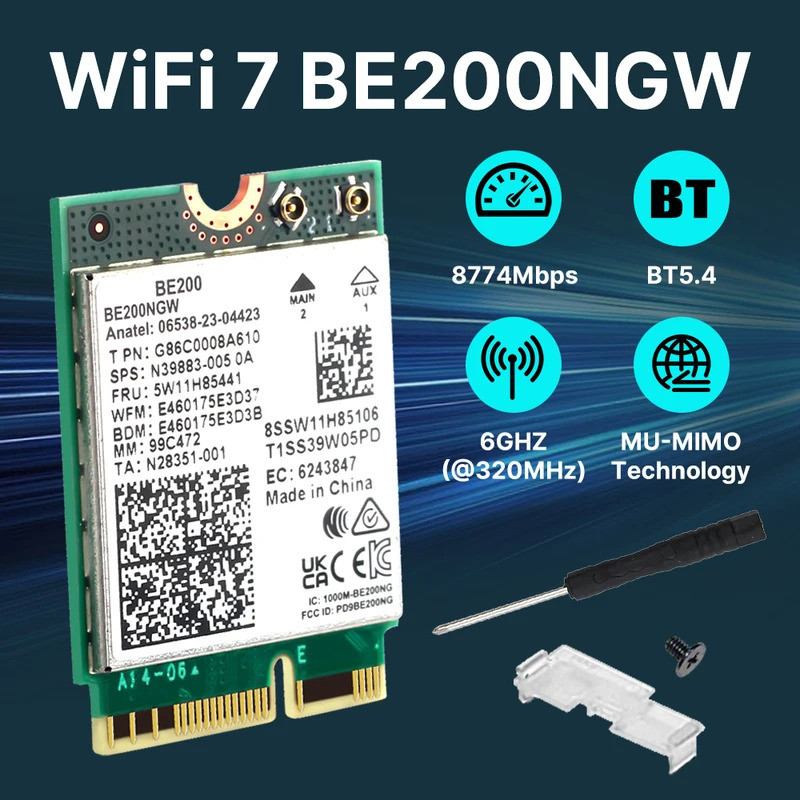 WiFi 7 BE200 M.2 Key E WiFi การ์ด BT5.4 BE200NGW 2.4/ 5/ 6 GHz 8774Mbps อะแดปเตอร์เครือข่ายไร้สายสํา