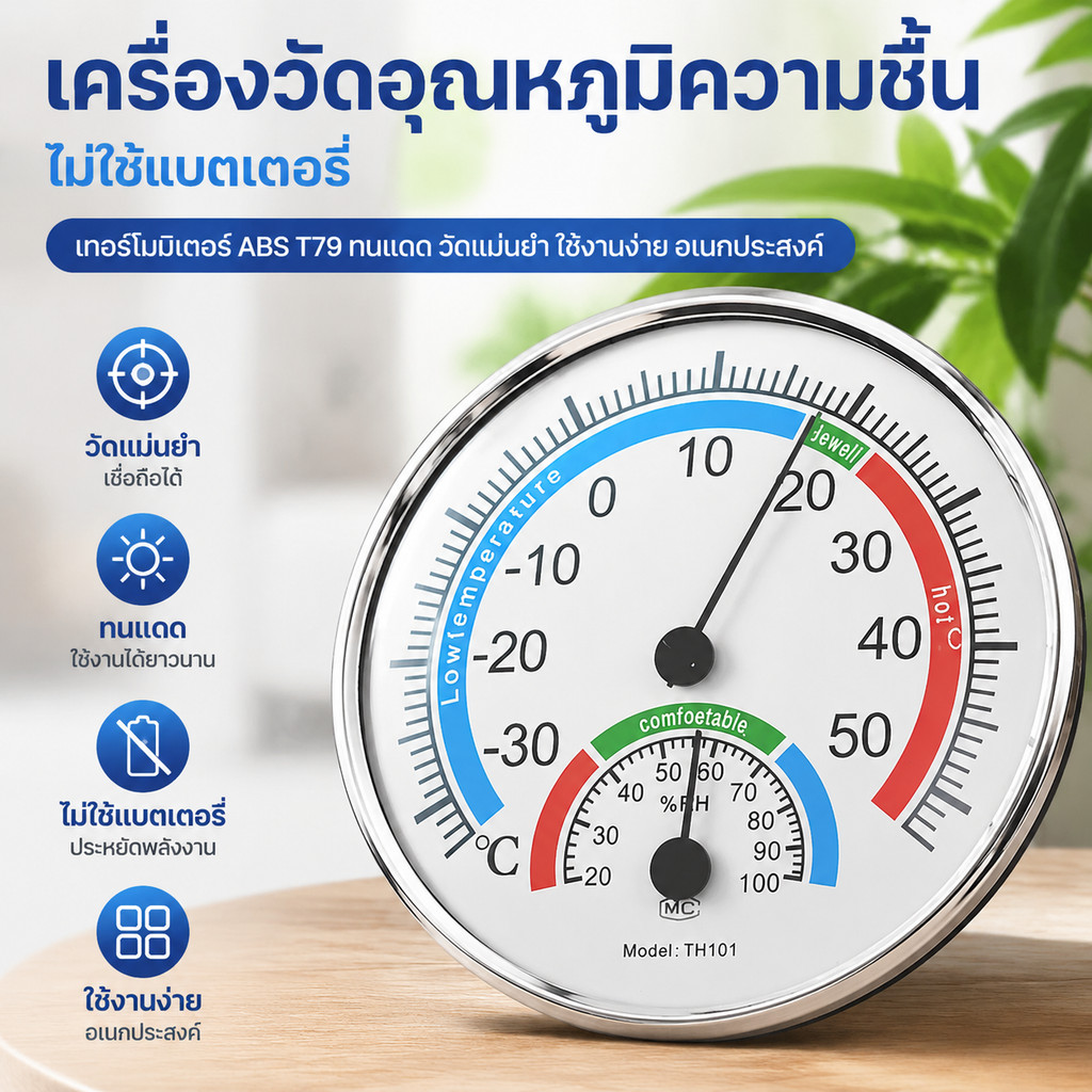 เครื่องวัดอุณหภูมิความชื้น ไม่ใช้แบตเตอรี่ เทอร์โมมิเตอร์ ABS T79 ทนแดด วัดแม่นยำ ใช้งานง่าย อเนกประสงค์