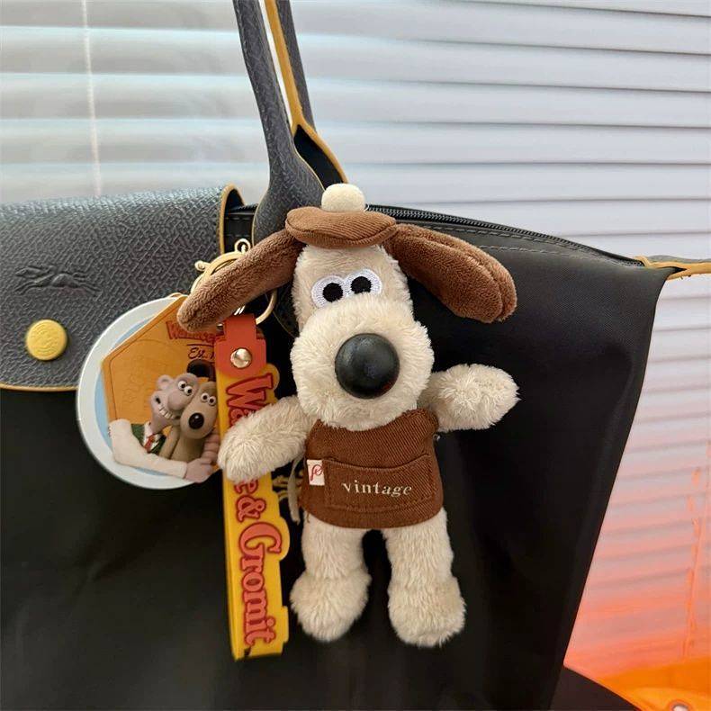 [Hot Sale 999] Wallace and Gromit Plush Doll Cute Couple Bags Pendant Puppy Key Chain Decorative Orn