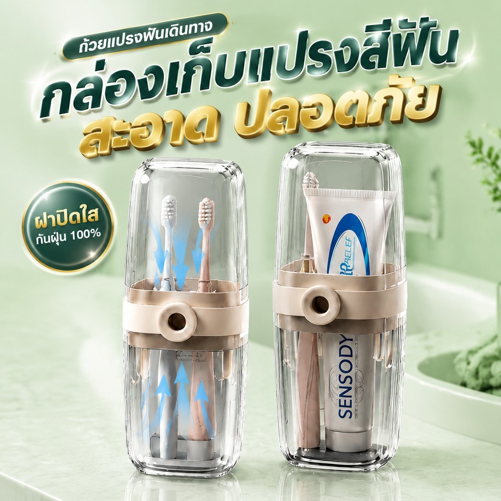 🎯แปรงสีฟันกล่องเดินทาง💼 | กล่องเก็บแปรงสีฟันมีฝาปิด🔒 | ระบายน้ำอัตโนมัติ✨ CXT047