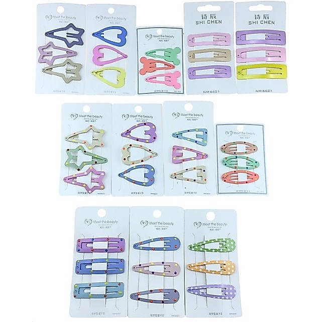 HVL กิ๊บป็อกแป๊กสีพาสเทลหวานๆ(สุ่มสี) 1 แผง(แผง3ชิ้น) B26