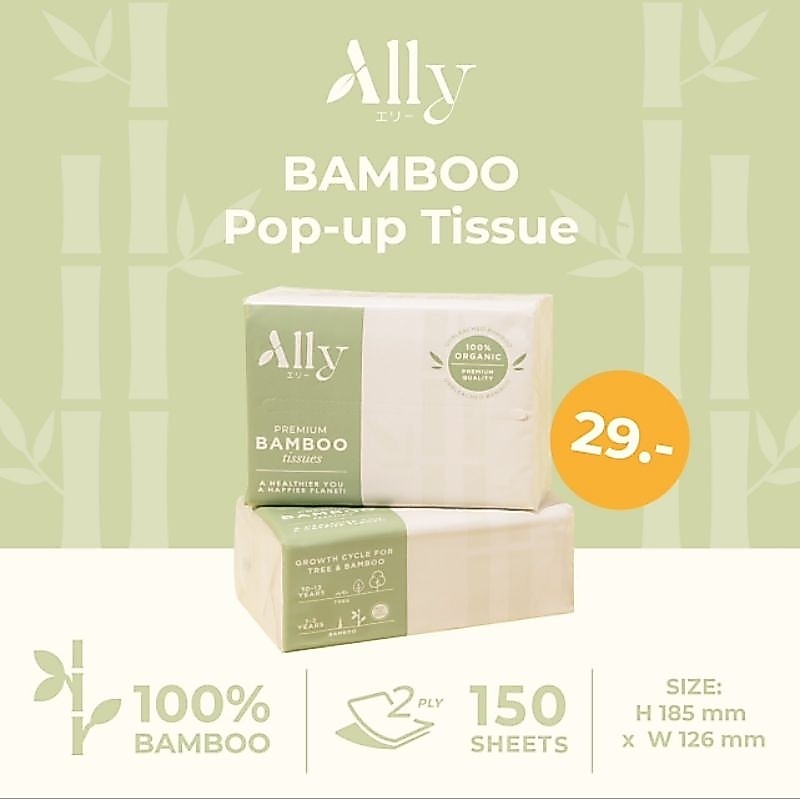 (แพ็คเดี่ยว) Ally Facial Bamboo กระดาษทิชชู่เช็ดหน้าเยื่อไผ่แอลลี่ แพ็คเดี่ยว 1 ห่อ