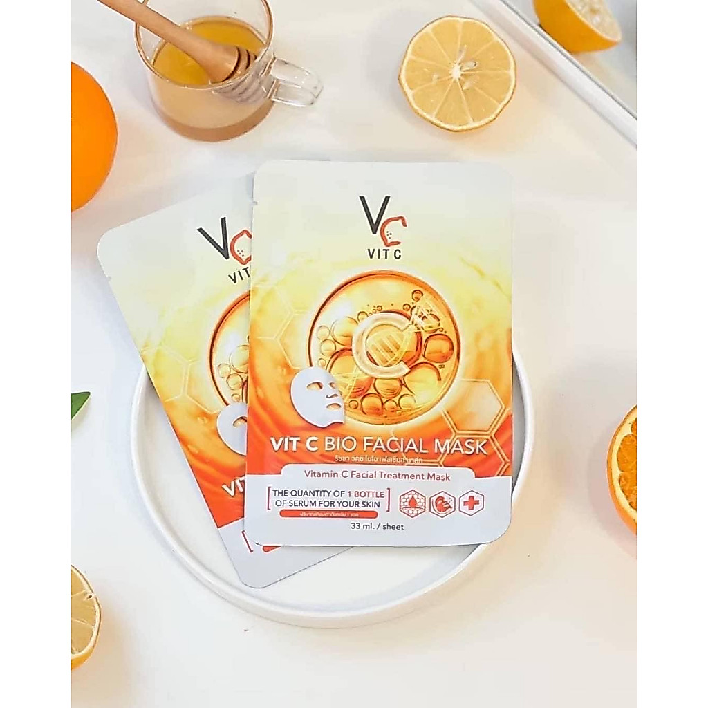 แผ่นมาร์คหน้า VCน้องฉัตร Vit c bio facial mask 1 กล่องมี 6 แผ่น