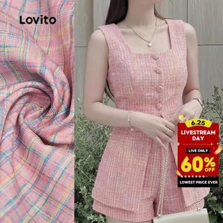 Lovito Women Casual Shorts Sets Spring/summer Pink Shorts Sets LK5ED204