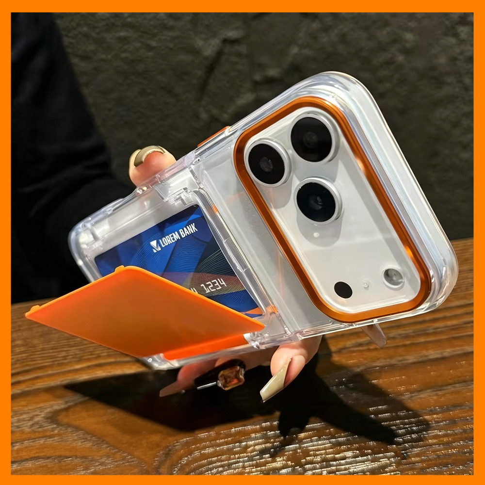 หรูหราไฮบริดเย็บผู้ถือบัตรเคสโทรศัพท์สําหรับiPhone 17 Pro Max 17 Air 14 15 16 Plus 15 Pro Max 16PROMAX 13 14 Pro Max 11 12 Pro MaxกันกระแทกTPU + PCกรณีโปร่งใส