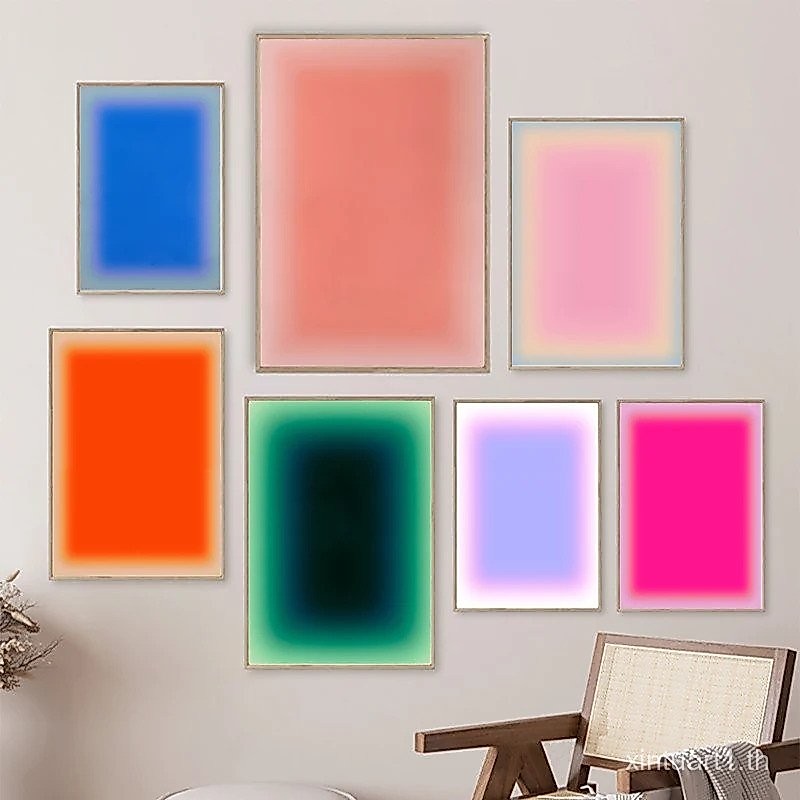 Gradient Art พิมพ์ Colourful Aura โปสเตอร์พาสเทลสีชมพูและสีส้ม Aura ภาพวาดผ้าใบอินเทรนด์ภาพผนังความงามตกแต่งห้อง XTNG
