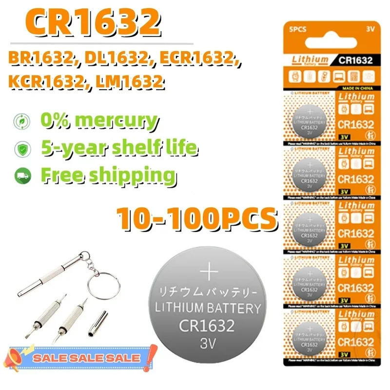 10-100PCS 3V CR1632 แบตเตอรี่ CR 1632 แบตเตอรี่ลิเธียม DL1632 BR1632 KCR1632 ECR1632 สําหรับรถยนต์รี