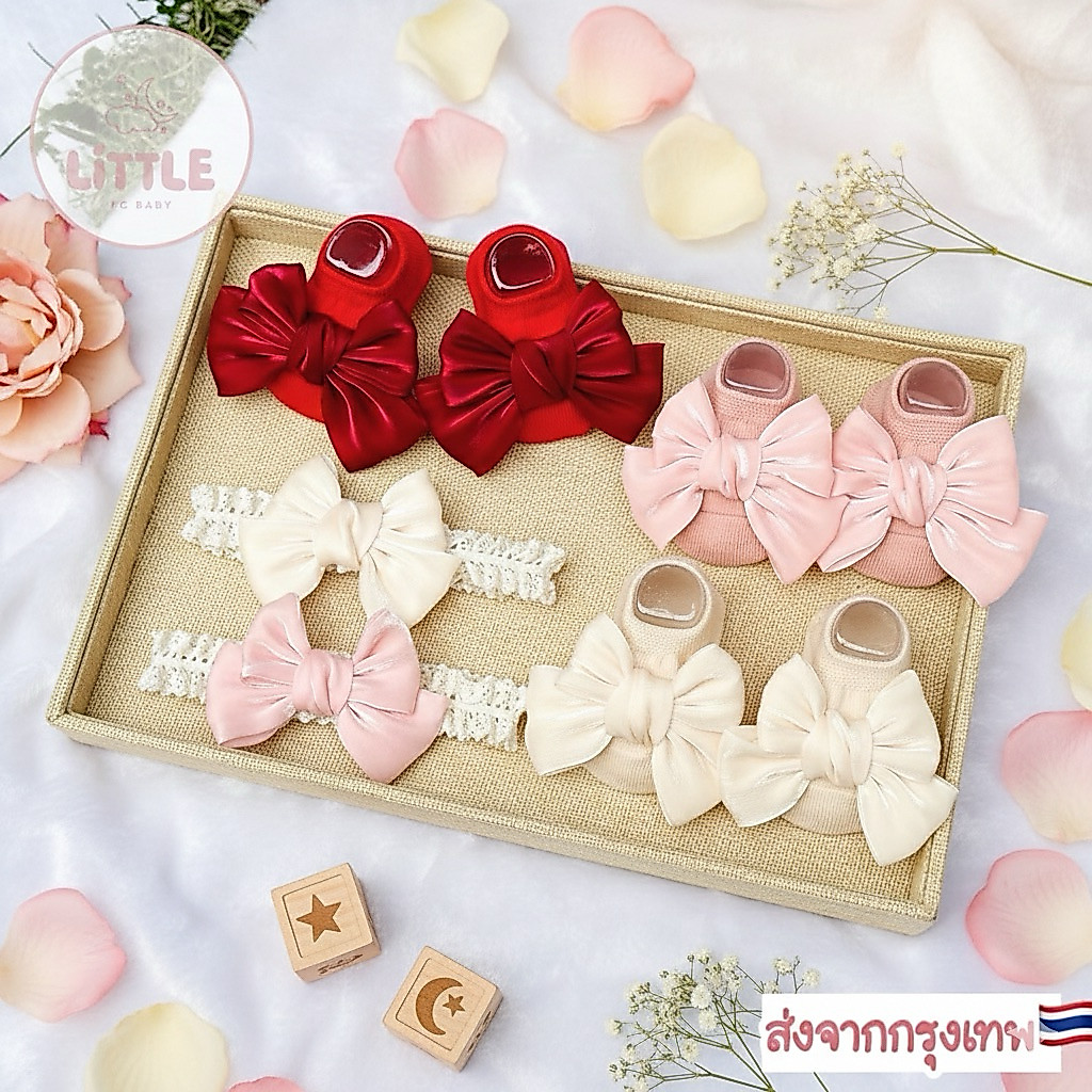 Little pcbaby คาดผมเด็กอ่อน+ถุงเท้าเข้าเซต สำหรับเด็กอ่อน (รุ่นCute bow)