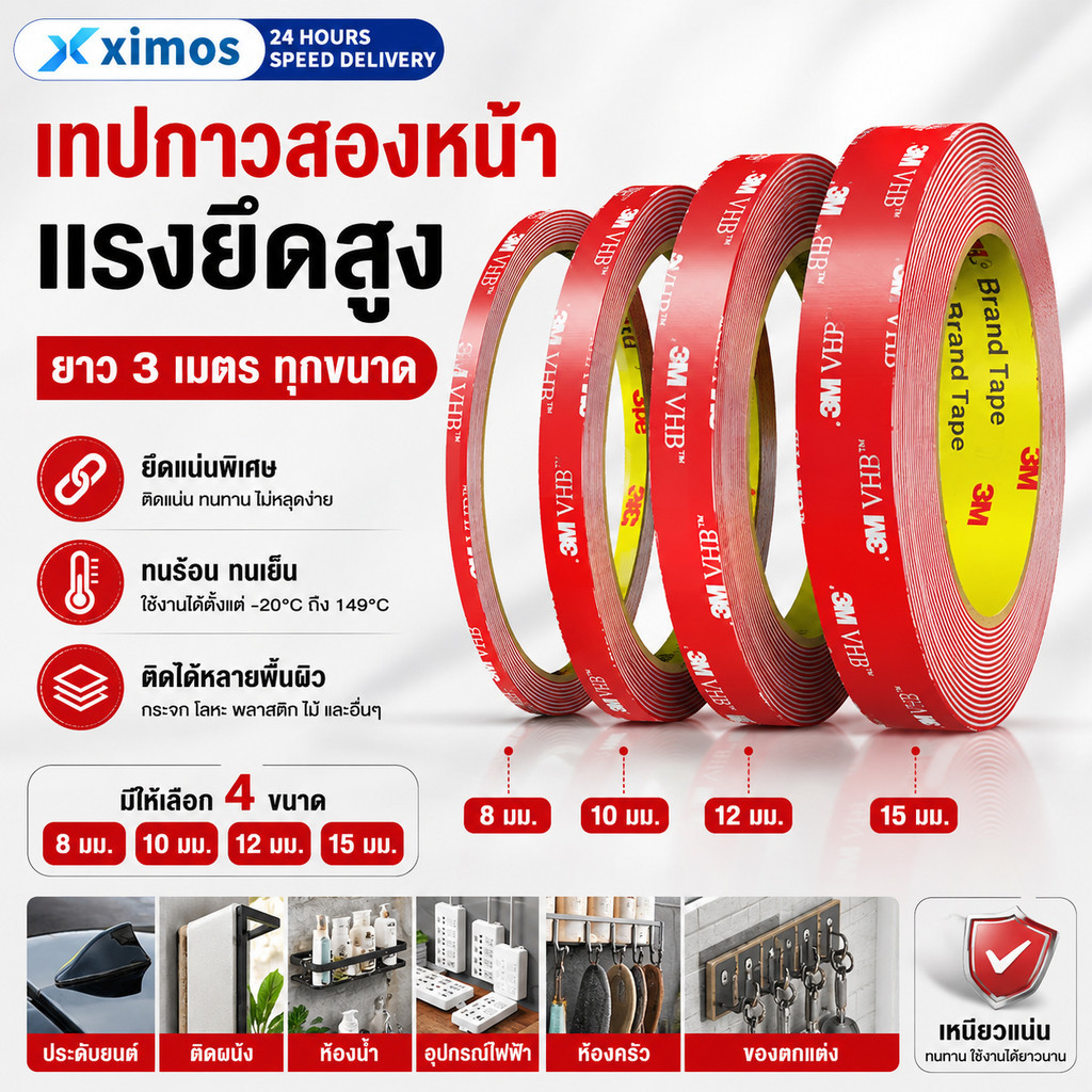 เทปกาว2หน้า 3M แบบใส VHB 4910 เทปใสสองหน้า ติดผนัง ติดรถยนต์ อเนกประสงศ์