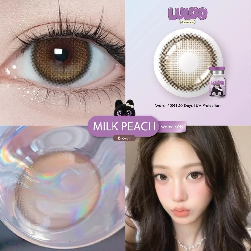 คอนแทคเลนส์(บิ๊กอาย)🔥Milk Peach🔥(LuLoo) สี : Brown / Gray รายเดือน มีค่าสายตา