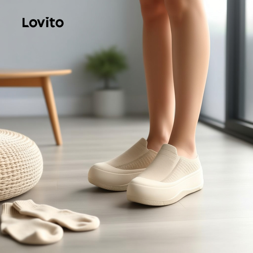 Lovito แคชชวล รองเท้าผ้าใบกีฬาสําหรับผู้หญิง ดีไซน์ LFAS7029