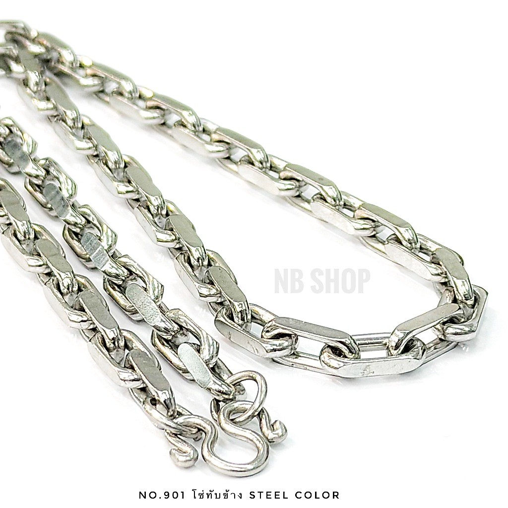 S-715 สร้อยคอสแตนเลส แตนเลสแท้ ขนาด7.0mm ลายโซ่รีดทับข้าง ความยาว26นิ้ว  สร้อยพระ ไม่ลอกไม่ดำ ใส่อาบน้ำได้