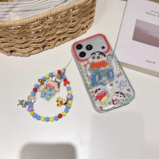 Crayon Shin-chan Magnetic Chain Stand Case,ฝาครอบซิลิโคนสองชั้นสําหรับiPhone 14/15/16/17 Pro & Pro Max,ผู้หญิงสไตล์การ์ตูน