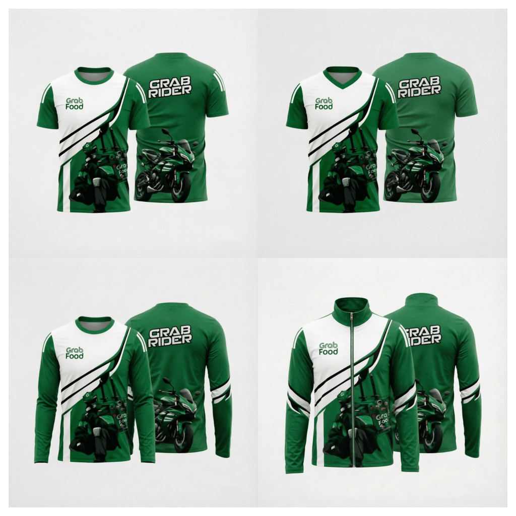 Grab Food Rider เสื้อยืด V2 Breathable Quick Dry Fully Sublimated เสื้อแจ็คเก็ตขี่สบายพร้อมสต็อก