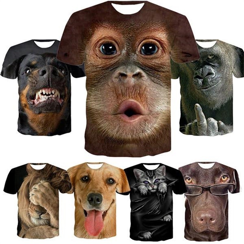 Tshirt 3D พิมพ์ตลกสัตว์สุนัข Lion Graphic T เสื้อสําหรับชาย Casual O-คอสั้นแขนสั้น Tee Tops Streetwe