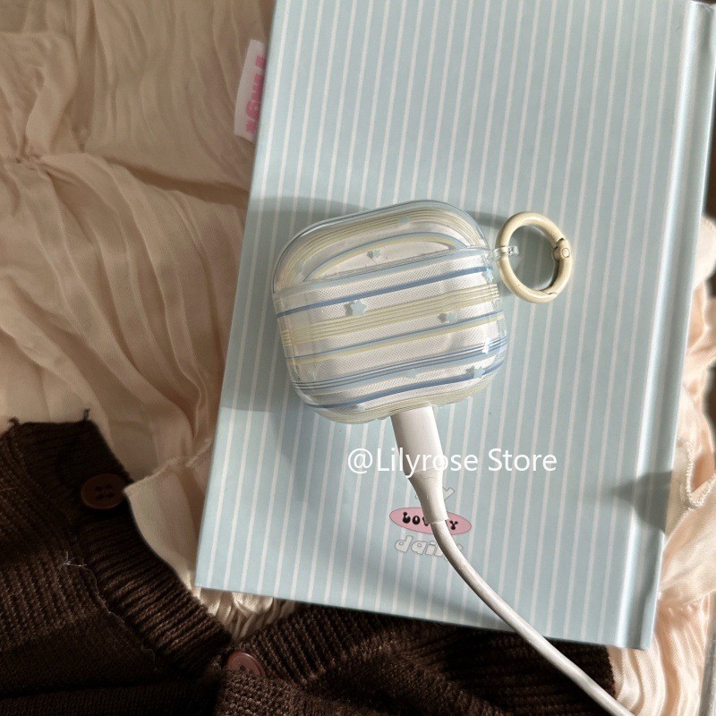 เคสดาวน่ารักสําหรับ AirPods 4 [2024] AirPods Pro2 Pro 3 2 1 ตัวป้องกันชุดหูฟังไร้สาย Apple โปร่งใสสีน้ําเงิน