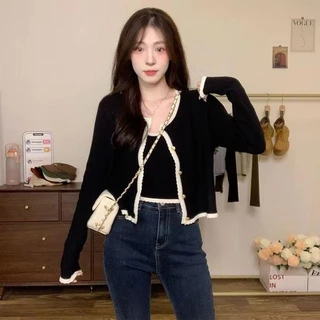 เสื้อถักนิตติ้ง สไตล์ฝรั่งเศส น่ารัก และเซ็กซี่ สำหรับผู้หญิง ฤดูใบไม้ผลิ สไตล์ใหม่ ชุดนม คาร์ดิแกนสายเก๋ สูทสองชิ้น