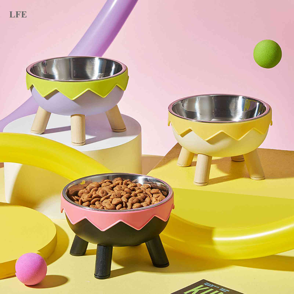 LFE ชามแมวชามสุนัขชามสแตนเลสชามให้อาหารแมวสัตว์เลี้ยงคอป้องกันโบว์สูงลื่นและป้องกันการน็อคโอเวอร์ชาม