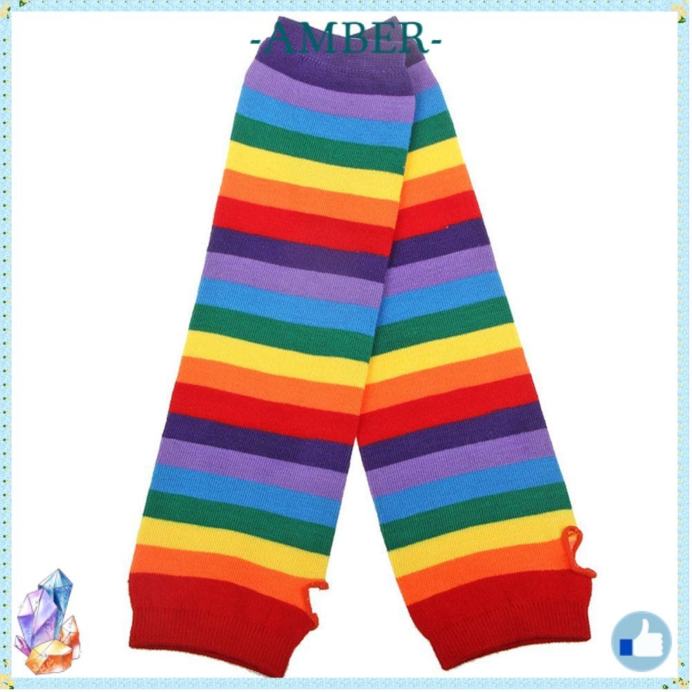 AMBER Fingerless Arm Sleeve Winter Girl Striped Halloween Costume Gloves