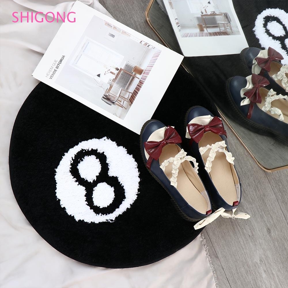 SHIGONG 8 Ball พรม, รอบนุ่ม 8 Ball Rug, Creative Plush ผิวสีดําที่เป็นมิตร 8 Ball Mat Hoom Decor