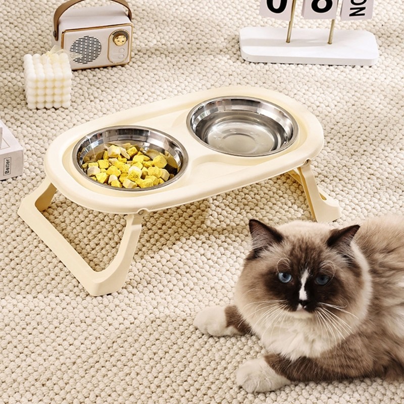 Mya Elevated Pet Feeding Station Splash Proof สําหรับสุนัขสบายชามรับประทานอาหารสีพาสเทล