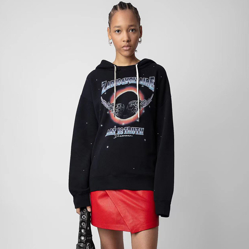 JOWW ZADIG&VOLTAIRE 23Winter New French Niche Rainbow Wings Front and Back White Ink Digital Print F