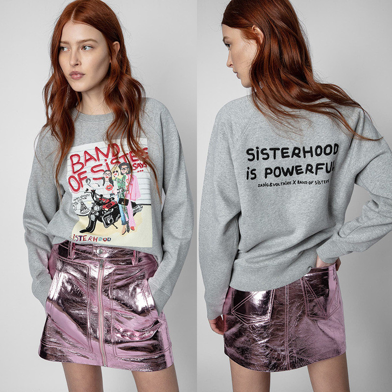 3QVB ZADIG&VOLTAIRE 22Autumn and Winter New French Niche Sister Riding Motorcycle Print Embroidered 