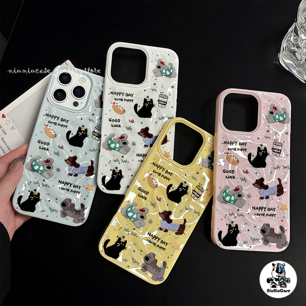 For iPhone 13 16 15 14 12 11 Pro Max X XR XS Max 16 15 7 8 Plus เคส เคสไอโฟน11 ลูกแมวลูกหมารวมตัวกัน เคสไอโฟนสวยๆ Case