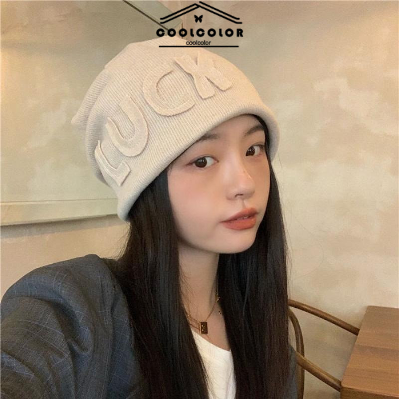 ในไทย💖หมวกไหมพรมLUCK ผ้าฝ้าย กํามะหยี่ ระบายอากาศ ให้ความอบอุ่น เหมาะกับฤดูใบไม้ร่วง และฤดูหนาว