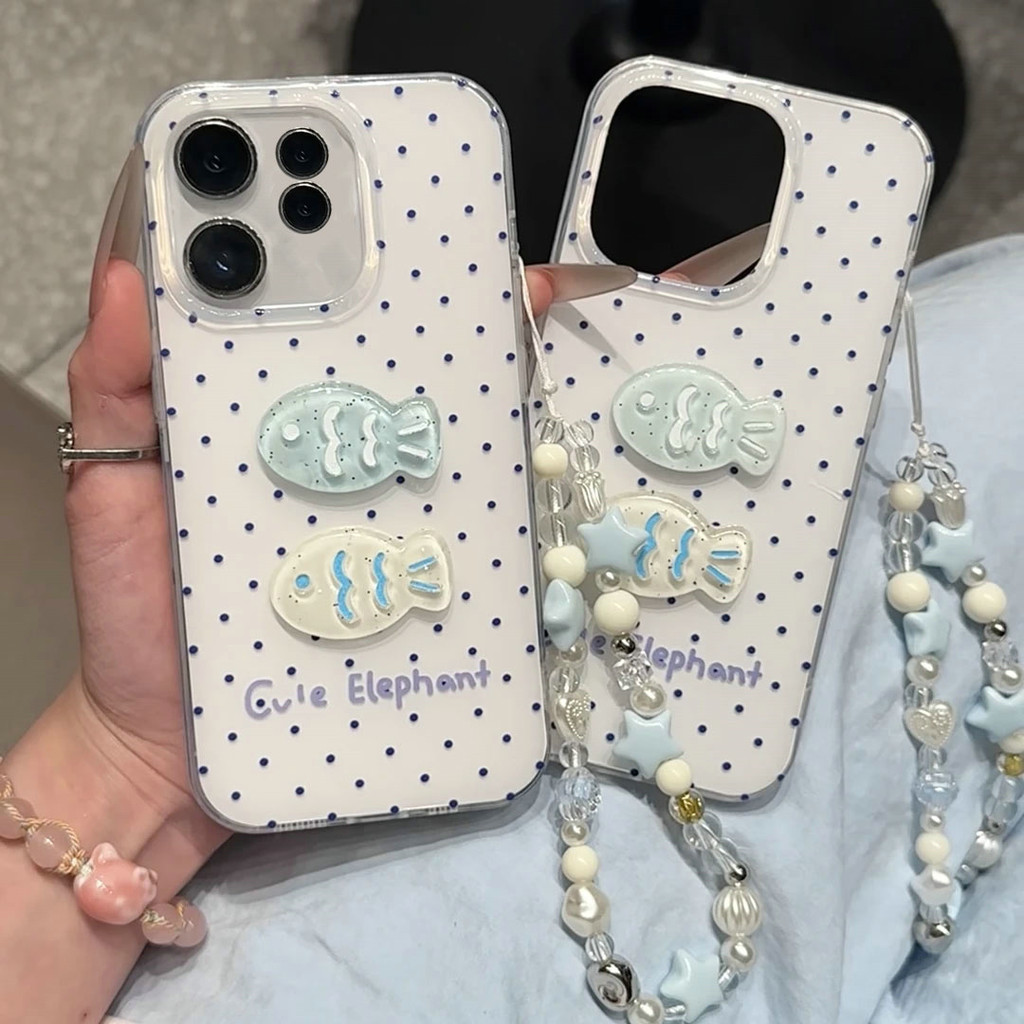 HL| เคสสำหรับ Vivo Y200 V5 V5s V5 Lite V7 Plus V9 V11 V11i V15 V17 Pro V19 Neo V20 SE V21 V21E V23 V23E V25 V25E V27 V27E V29 Lite V29E V30 V40 Pro V30E V50 เคสโทรศัพท์แบบนิ่ม สร้อยข้อมือประดับจี้รูปคลื่นทะเล ดาว ปลา ปลาโลมา สไตล์เกาหลี สีฟ้า