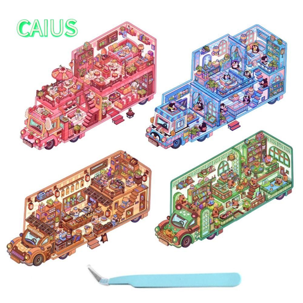 คาอุส‌ 4 ชิ้น/เซ็ตมอเตอร์ Home Landscape สติกเกอร์, 2.5D Effect DIY Handmade Cabin ฉากเกมสติกเกอร์, 