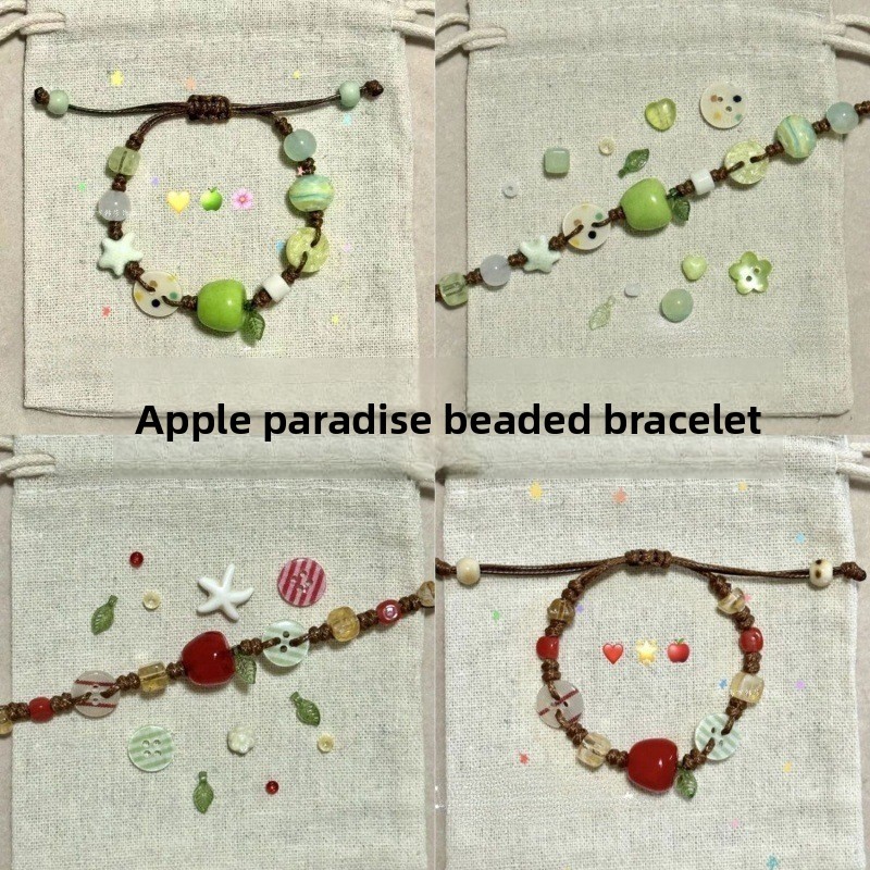 สร้อยข้อมือลูกปัดดีไซน์ปุ่ม Apple Paradise สไตล์น่ารักและหวานๆ