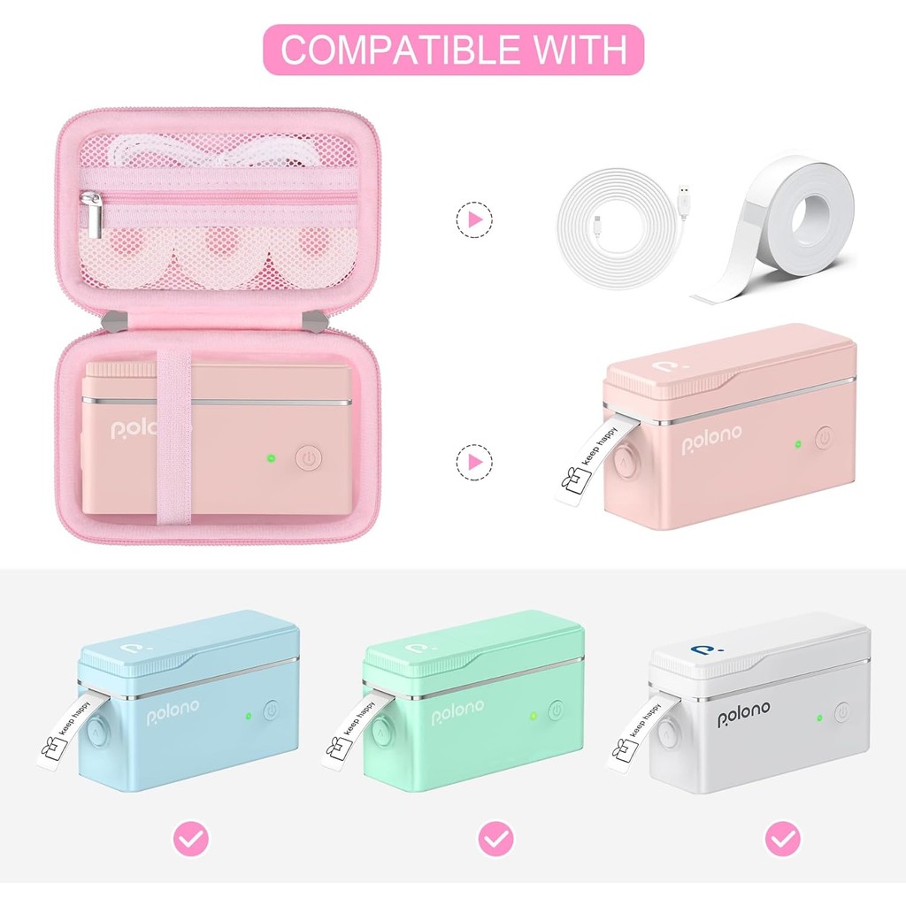 เคสแข็งสําหรับ POLONO P31S เครื่องทําฟองสบู่พร้อมเทป, ที่เก็บเครื่องพิมพ์ฉลากบลูทูธแบบพกพาพร้อมถุงตา