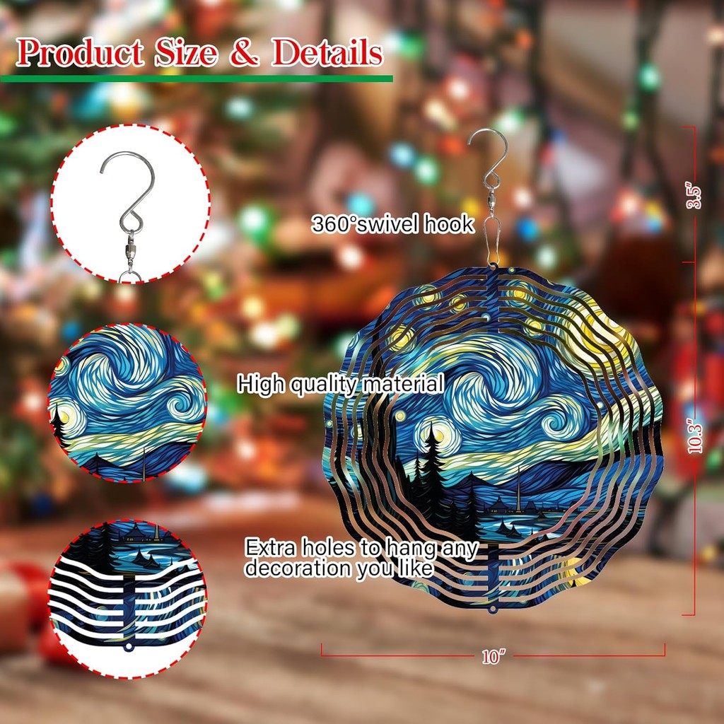 Starry Night Wind Spinners สําหรับ Yard และ Garden 3D สแตนเลส WIND Spinner ของขวัญที่ไม่ซ้ํากันกลางแ