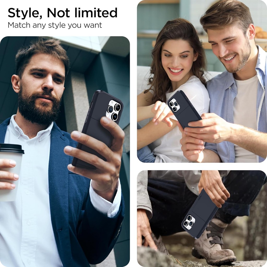 Harusaki iPhone 15 Pro Max Case with Card Holder - Wireless Charging Compatible iPhone 15 Pro Max Wa