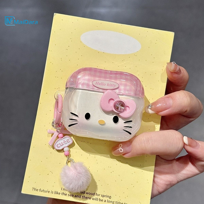 【ส่งจากไทย】โปร่งใสหูฟังสําหรับ AirPods 1/2/3 Pro 2 AirPods 4 เคสหูฟังลาย Bow Kitty ป้องกันการตก เหมาะสำหรับ Airpods Pro2