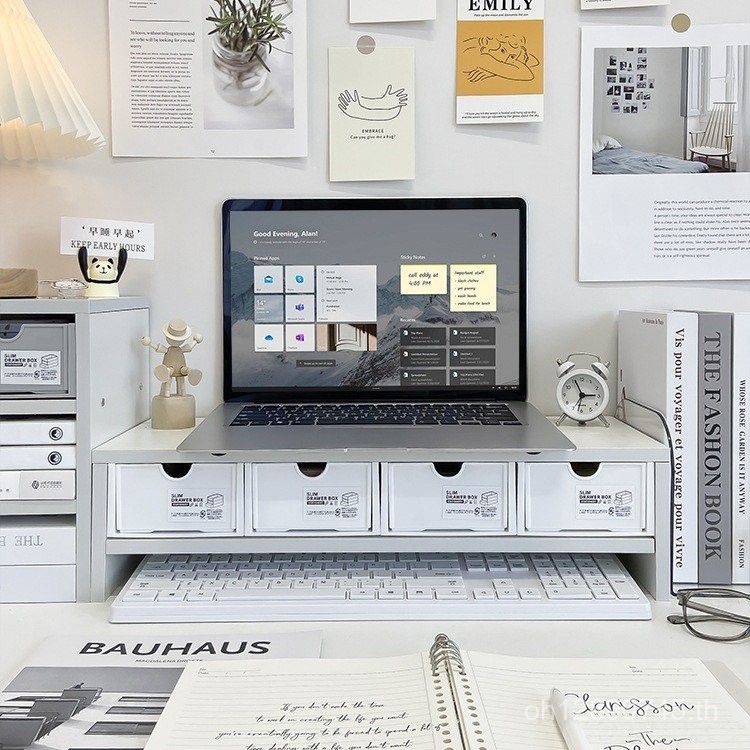 โน๊ตบุ๊คโต๊ะคอมพิวเตอร์ตั้งโต๊ะขาตั้งจอภาพกล่องเก็บของสํานักงานหอพักชั้นวางยกระดับไม้ HIKA