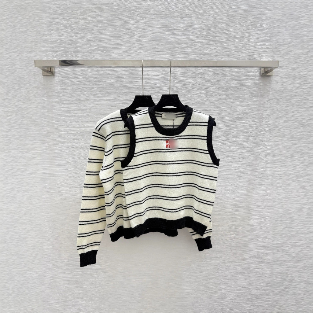 MMU ต้นฤดูใบไม้ร่วงลายรอบคอถักเสื้อสเวตเตอร์ถักชุดด้านบน