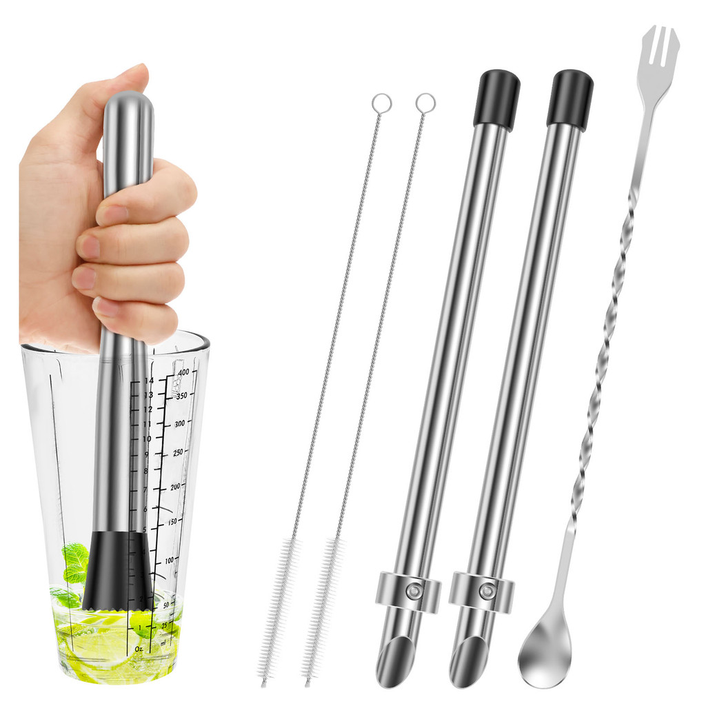 เครื่องมือเจาะฟาง Muddler ฝาพลาสติกฟาง Puncher แปรงสําหรับร้านกาแฟ Lemonade Stand Home SHOPQJC9097